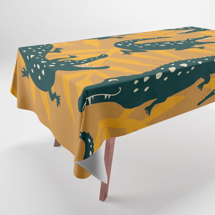 Alligator Collection - Ochre & Teal Tablecloth Gallery Image 1