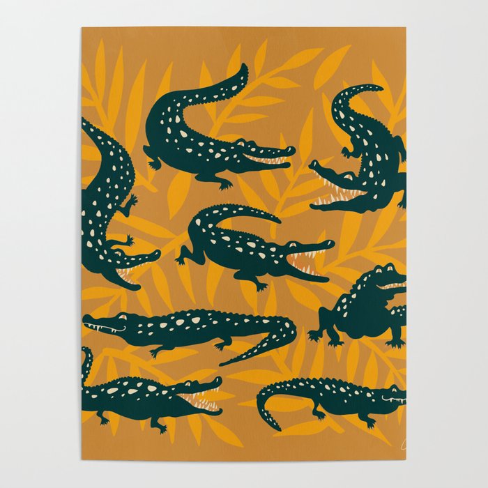 Alligator Collection - Ochre & Teal Poster Gallery Image 1