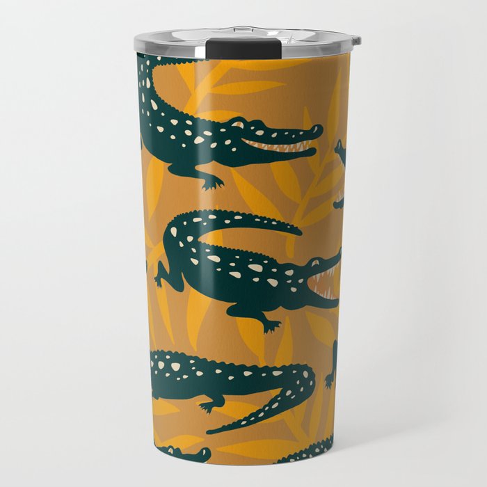 Alligator Collection - Ochre & Teal Travel Mug Gallery Image 1
