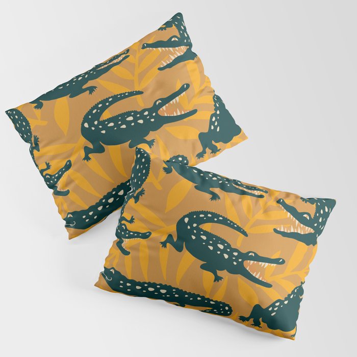 Alligator Collection - Ochre & Teal Pillow Sham Gallery Image 1