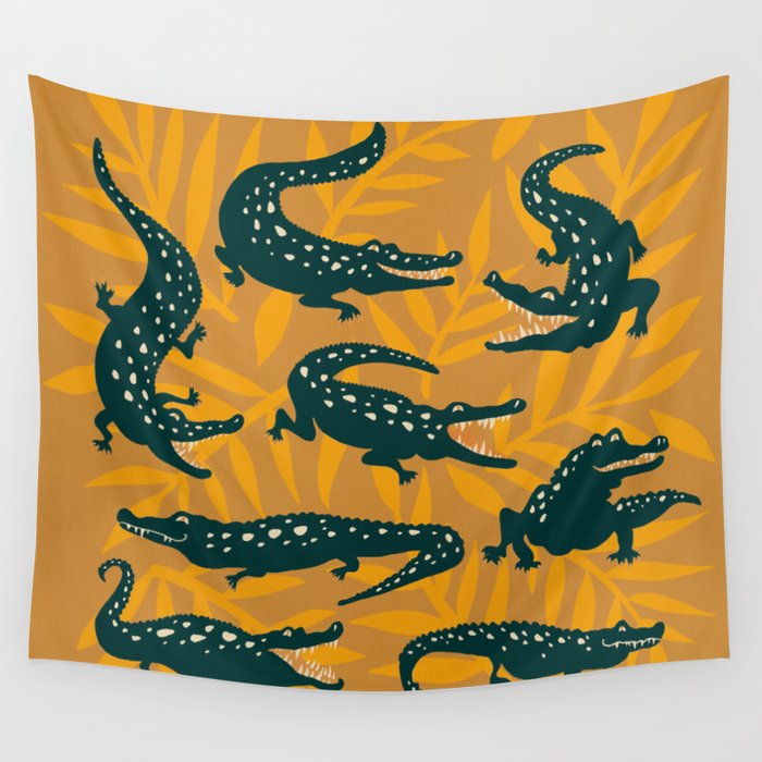 Alligator Collection - Ochre & Teal Wall Tapestry Gallery Image 1