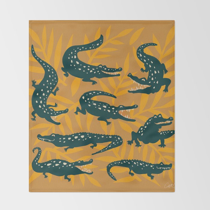 Alligator Collection - Ochre & Teal Throw Blanket Gallery Image 2