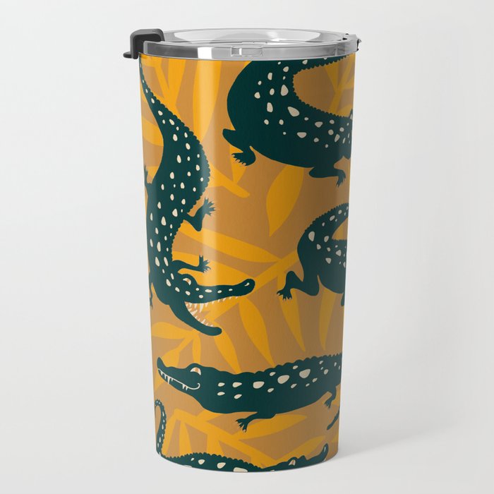 Alligator Collection - Ochre & Teal Travel Mug Gallery Image 3