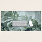 Teal Green Monstera Leaves  Jungle Vibes Desk Mat Gallery Image 1