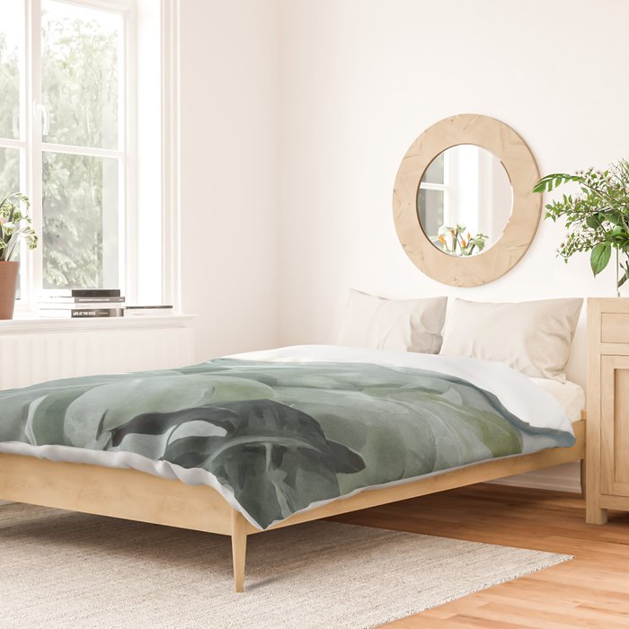 Teal Green Monstera Leaves  Jungle Vibes Duvet Cover Gallery Image 2