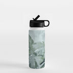 Teal Green Monstera Leaves  Jungle Vibes Water Bottle Gallery Image 1