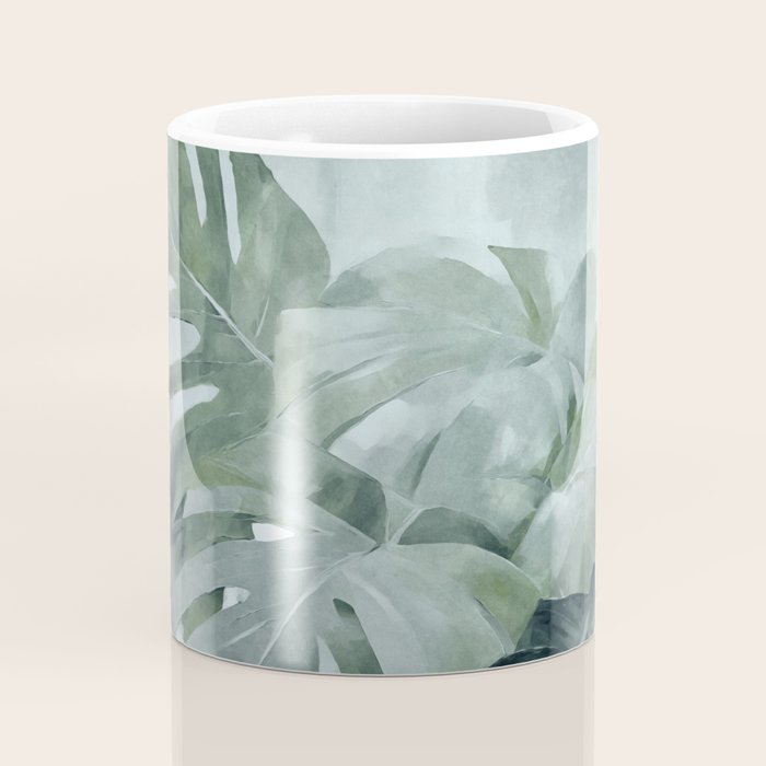 Teal Green Monstera Leaves  Jungle Vibes Coffee Mug Gallery Image 4