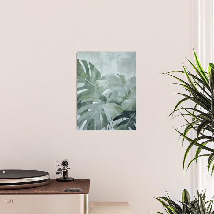 Teal Green Monstera Leaves  Jungle Vibes Poster Gallery Image 2