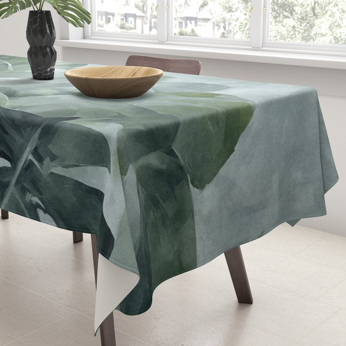 Teal Green Monstera Leaves  Jungle Vibes Tablecloth Gallery Image 3