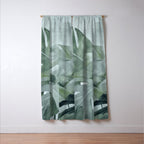 Teal Green Monstera Leaves  Jungle Vibes Window Curtain Gallery Image 3