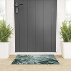 Teal Green Monstera Leaves  Jungle Vibes Welcome Mat Gallery Image 3
