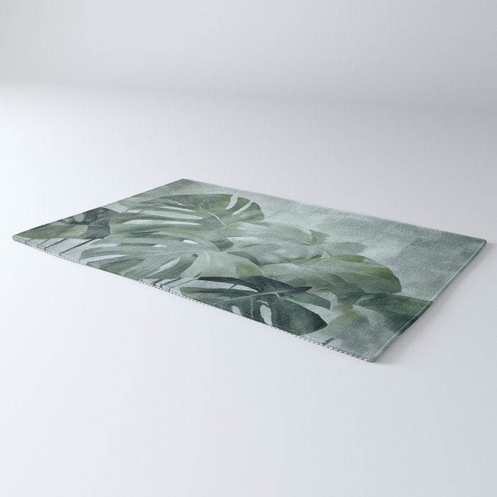 Teal Green Monstera Leaves  Jungle Vibes Rug Gallery Image 3
