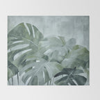 Teal Green Monstera Leaves  Jungle Vibes Throw Blanket Gallery Image 2