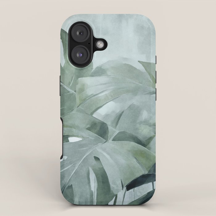 Teal Green Monstera Leaves  Jungle Vibes iPhone Case Gallery Image 1