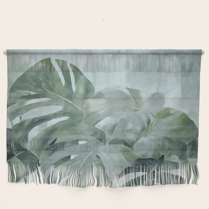 Teal Green Monstera Leaves  Jungle Vibes Wall Hanging Gallery Image 1