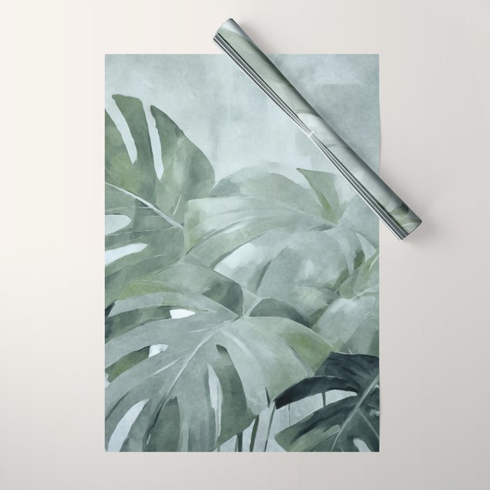 Teal Green Monstera Leaves  Jungle Vibes Wrapping Paper Gallery Image 1