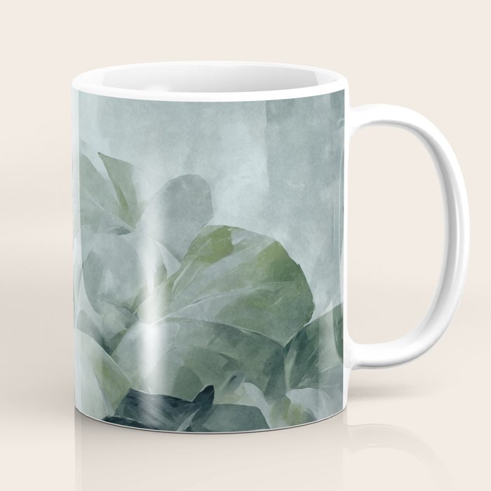Teal Green Monstera Leaves  Jungle Vibes Coffee Mug Gallery Image 1