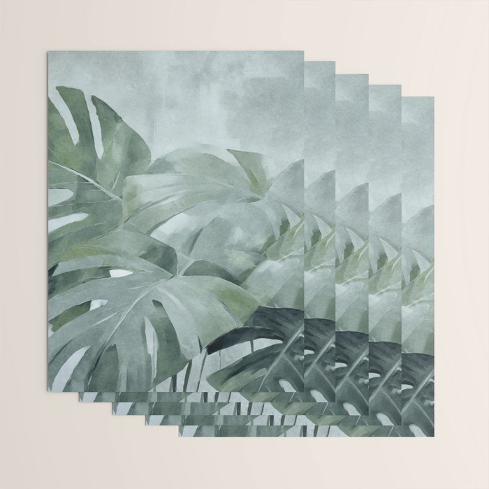 Teal Green Monstera Leaves  Jungle Vibes Wrapping Paper Gallery Image 3