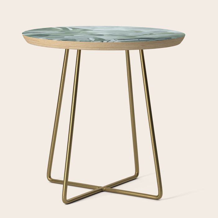 Teal Green Monstera Leaves  Jungle Vibes Side Table Gallery Image 1