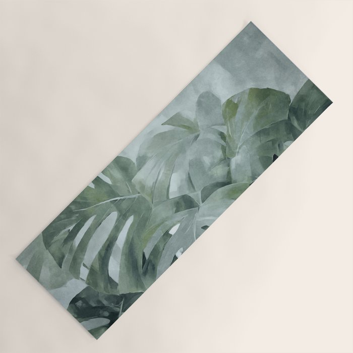 Teal Green Monstera Leaves  Jungle Vibes Yoga Mat Gallery Image 1
