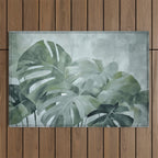 Teal Green Monstera Leaves  Jungle Vibes Outdoor Rug Gallery Image 1