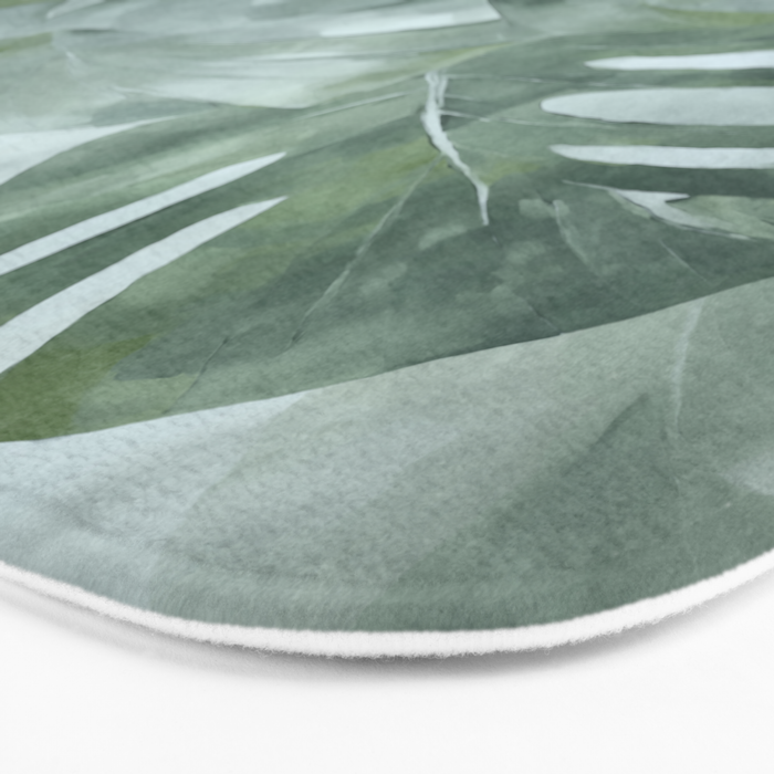 Teal Green Monstera Leaves  Jungle Vibes Bath Mat Gallery Image 3
