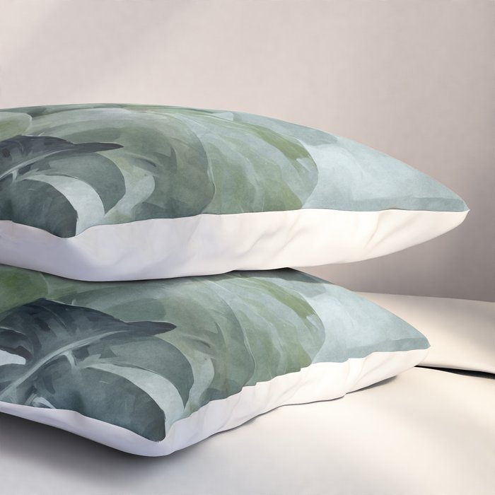 Teal Green Monstera Leaves  Jungle Vibes Pillow Sham Gallery Image 3