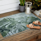 Teal Green Monstera Leaves  Jungle Vibes Outdoor Rug Gallery Image 2