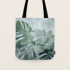 Teal Green Monstera Leaves  Jungle Vibes Tote Bag Gallery Image 1
