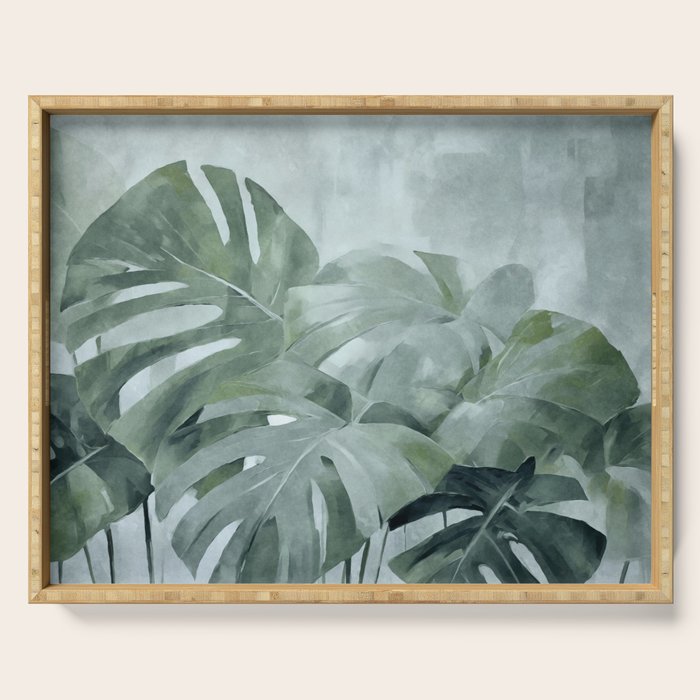 Teal Green Monstera Leaves  Jungle Vibes Serving Tray Gallery Image 1