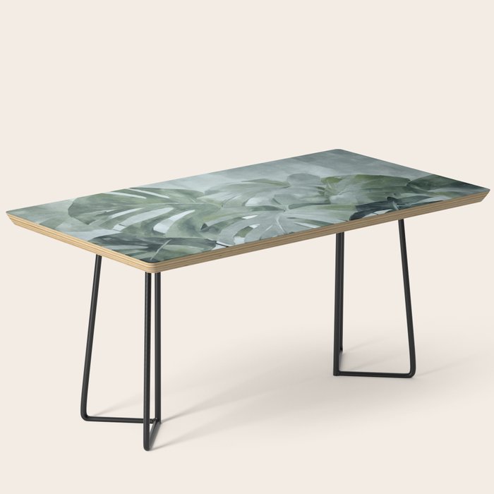 Teal Green Monstera Leaves  Jungle Vibes Coffee Table Gallery Image 1