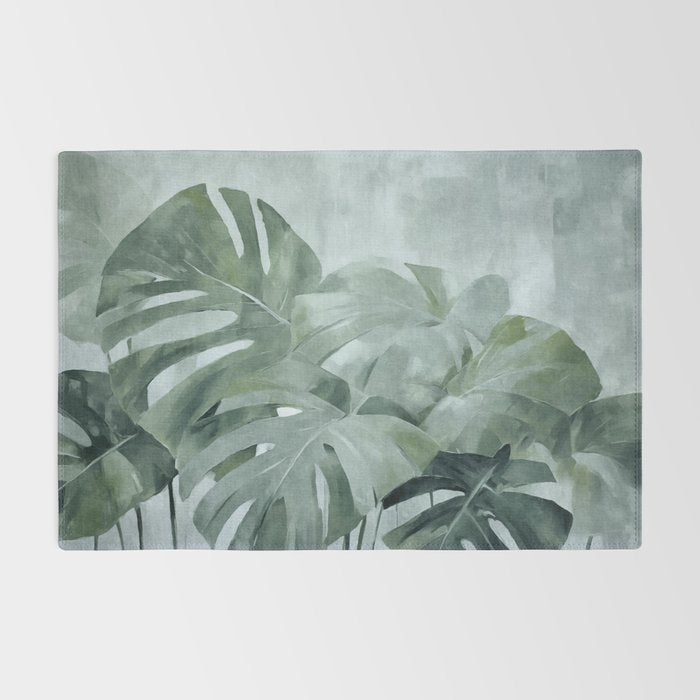 Teal Green Monstera Leaves  Jungle Vibes Rug Gallery Image 2