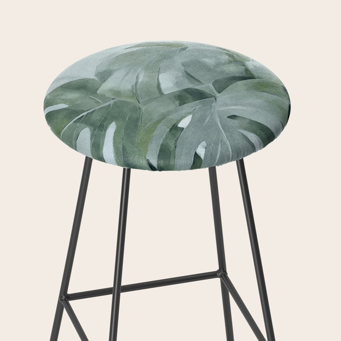 Teal Green Monstera Leaves  Jungle Vibes Stool Gallery Image 2