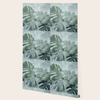 Teal Green Monstera Leaves  Jungle Vibes Wallpaper Gallery Image 2