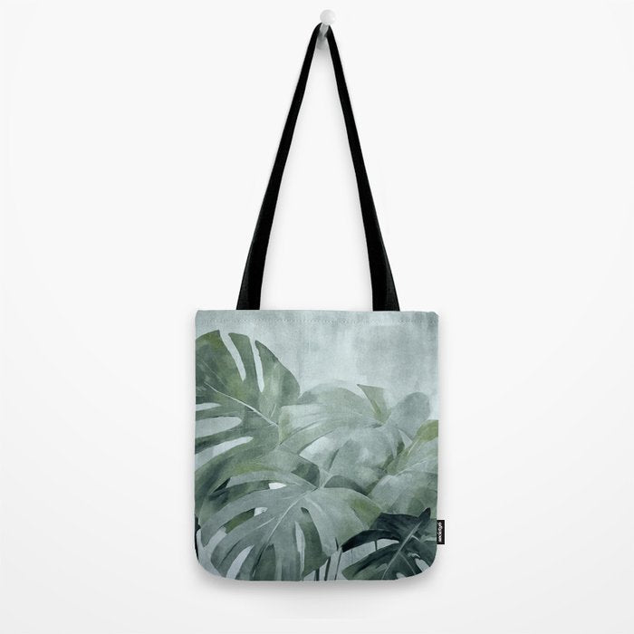 Teal Green Monstera Leaves  Jungle Vibes Tote Bag Gallery Image 2