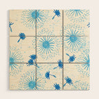Make A Wish Dandelion Pattern in Sky Blue & Off White Wood Wall Art Gallery Image 1