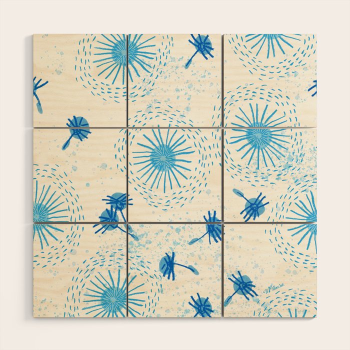 Make A Wish Dandelion Pattern in Sky Blue & Off White Wood Wall Art Gallery Image 1