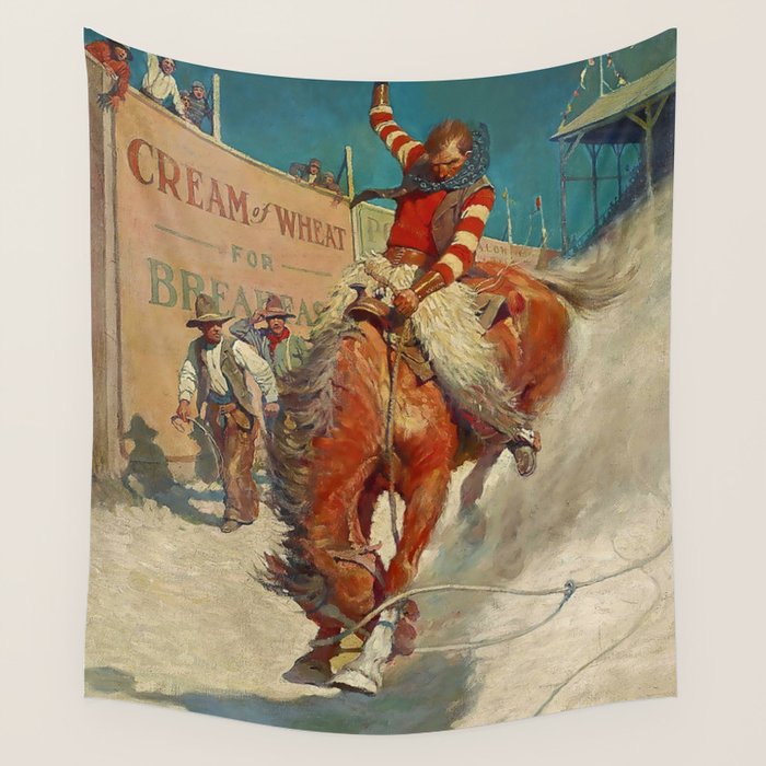 N C Wyeth Western Painting âThe Rodeoâ Wall Tapestry Gallery Image 1