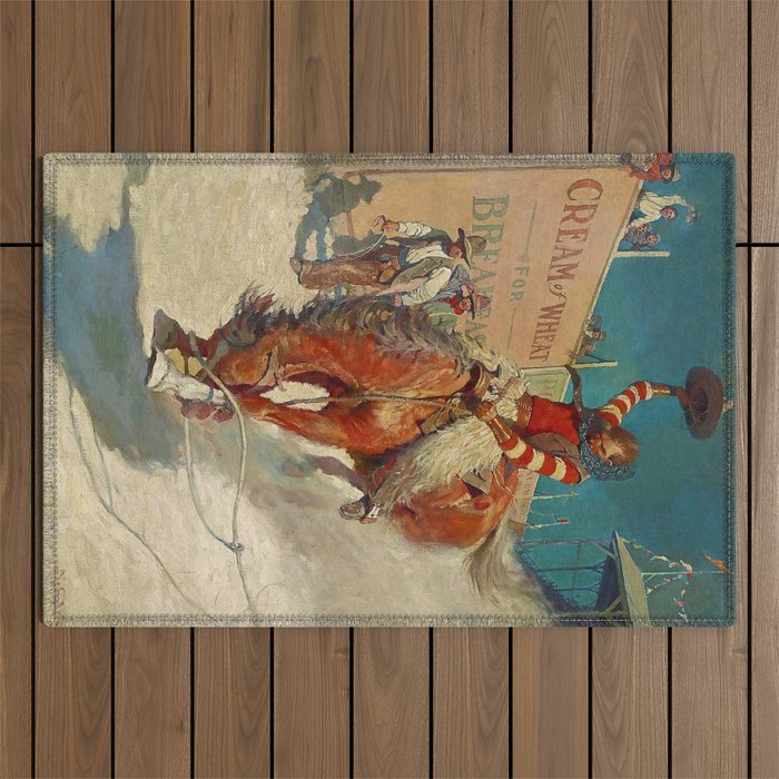 N C Wyeth Western Painting âThe Rodeoâ Outdoor Rug Gallery Image 1