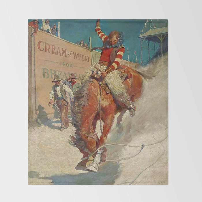 N C Wyeth Western Painting âThe Rodeoâ Throw Blanket Gallery Image 2