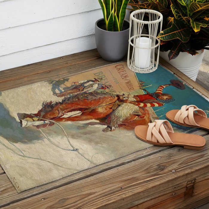 N C Wyeth Western Painting âThe Rodeoâ Outdoor Rug Gallery Image 2
