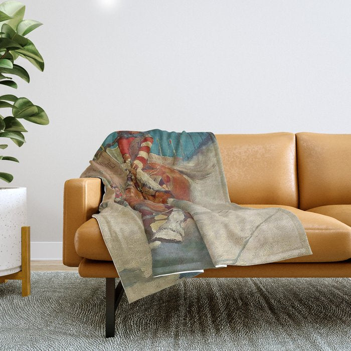 N C Wyeth Western Painting âThe Rodeoâ Throw Blanket Gallery Image 1