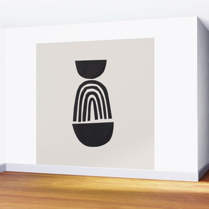 Black & White Minimalist Mid Century Paper collage Funky Black Ink Tribal Geometric by Ejaaz Haniff Wall Mural Gallery Image 2
