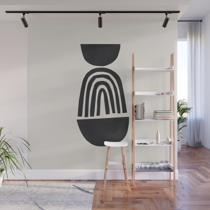 Black & White Minimalist Mid Century Paper collage Funky Black Ink Tribal Geometric by Ejaaz Haniff Wall Mural Gallery Image 1