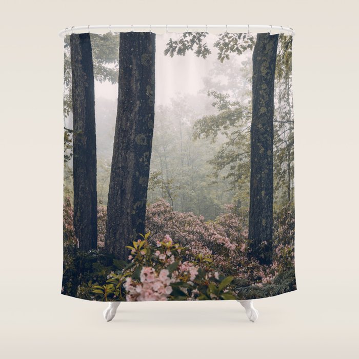 Forest Floral Foggy Wanderlust Adventure Shower Curtain Gallery Image 1