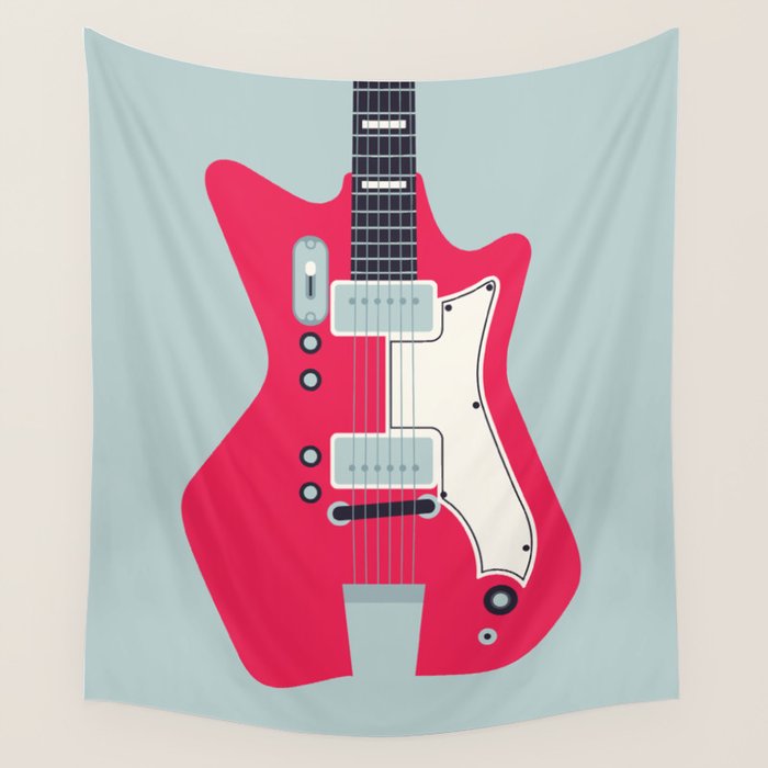 Retro 60s Surf Rock Electric Guitar - Slate Wall Tapestry Gallery Image 1