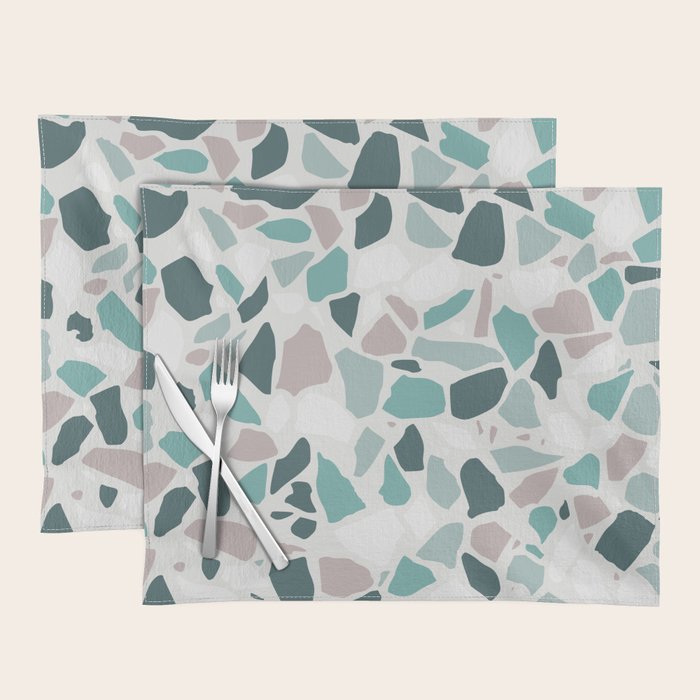 Festive, Terrazzo Mosaic Pattern, Teal, Green, Sage, Dusky Pink Placemat Gallery Image 1