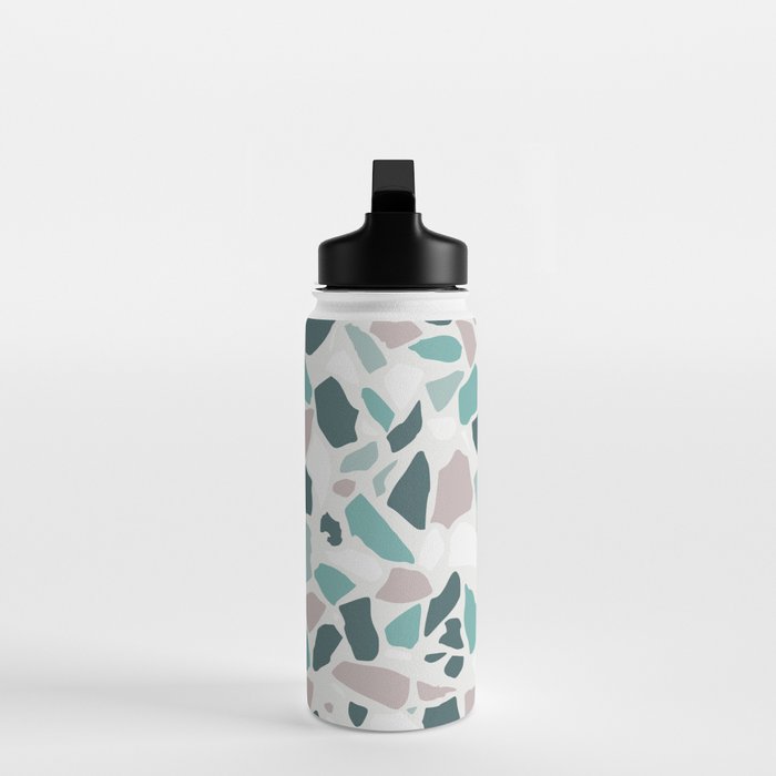 Festive, Terrazzo Mosaic Pattern, Teal, Green, Sage, Dusky Pink Water Bottle Gallery Image 3