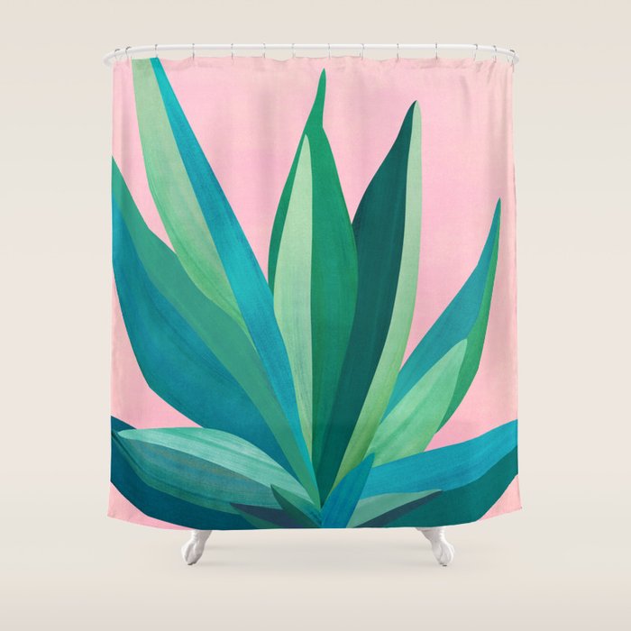Spring Cactus With Pink Sky / Desert Series Shower Curtain Gallery Image 1