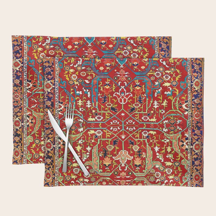 Heriz Azerbaijan 19th Century Floral Rug  Placemat Gallery Image 1